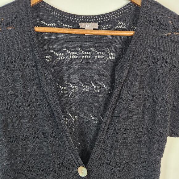 J. Jill Black Linen Blend Knit Baby Doll Cardigan Cover Up Size Medium Beach - Picture 2 of 10